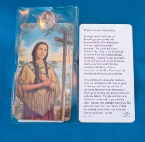 Enclosed Kateri Prayer Card with a Medal - Steele